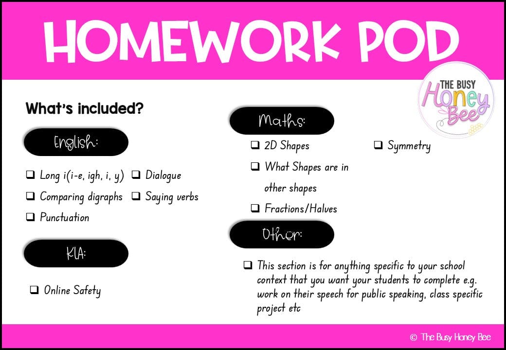 Stage 1 Year A Homework/Learning Pod 5 - Homework | Casual Teaching