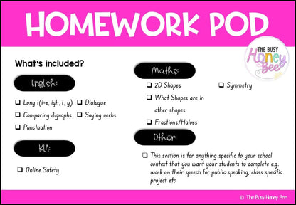 Stage 1 Year A Homework/Learning Pod 5 - Homework | Casual Teaching