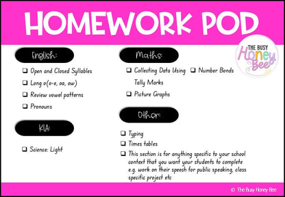Stage 1 Year A Homework/Learning Pod 7 - Homework | Casual Teaching