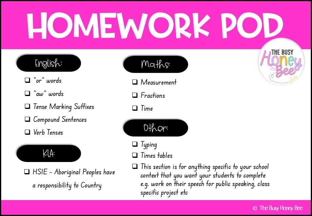 Stage 1 Year A Homework/Learning Pod 8 - Homework | Casual Teaching