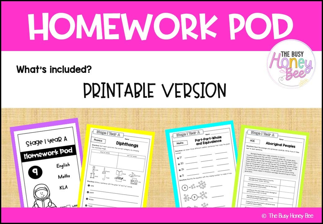 Stage 1 Year A Homework/Learning Pod 9 - Homework | Casual Teaching