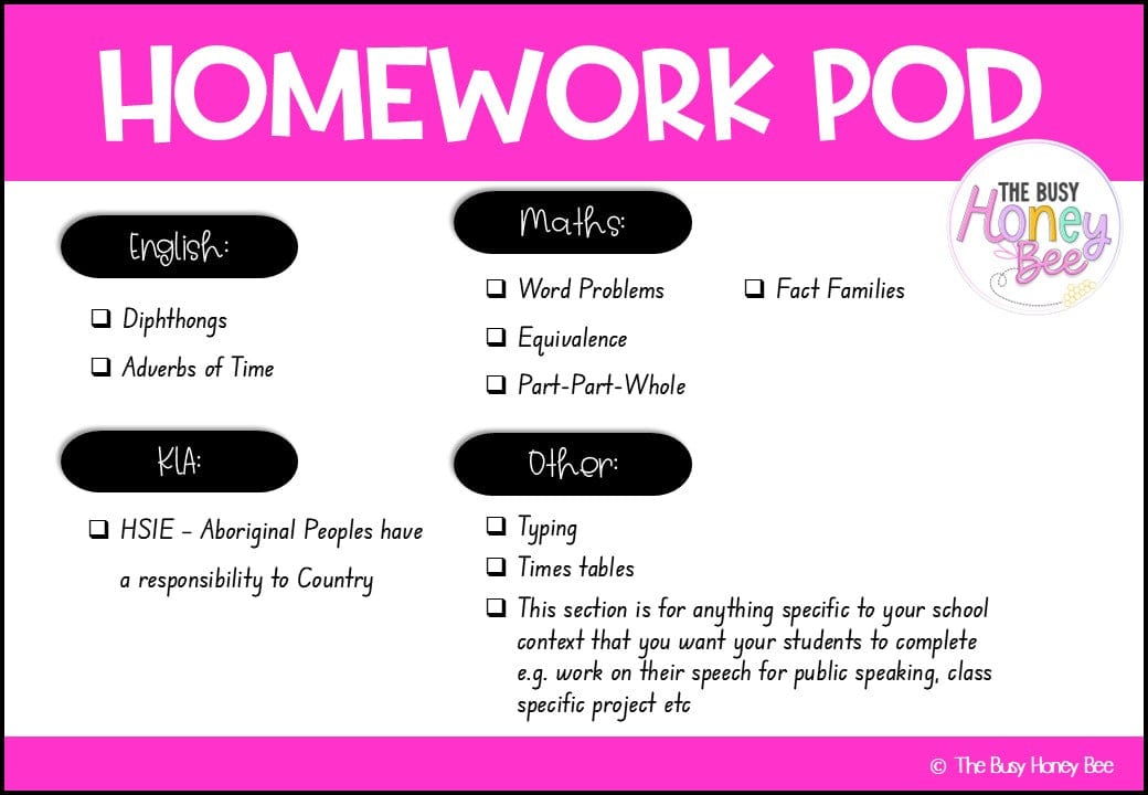 Stage 1 Year A Homework/Learning Pod 9 - Homework | Casual Teaching