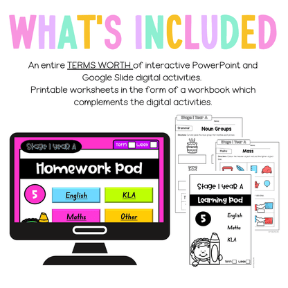 Stage 1 Year A Homework/Learning Pods Term 1 Mega Bundle - Homework | Casual Teaching