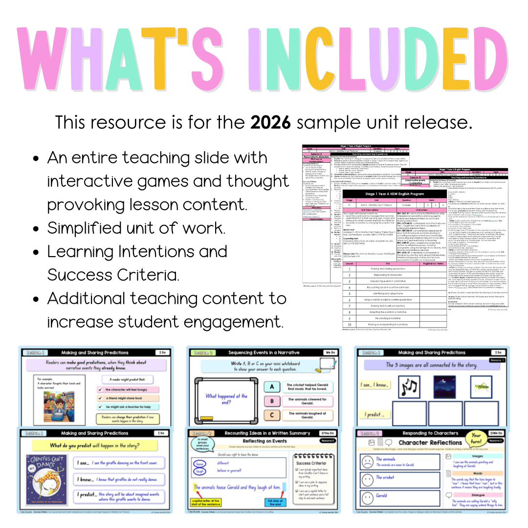 Stage 1 Year A NSW English Teaching Slides UNIT 3 Giraffes Can't Dance 2026 -