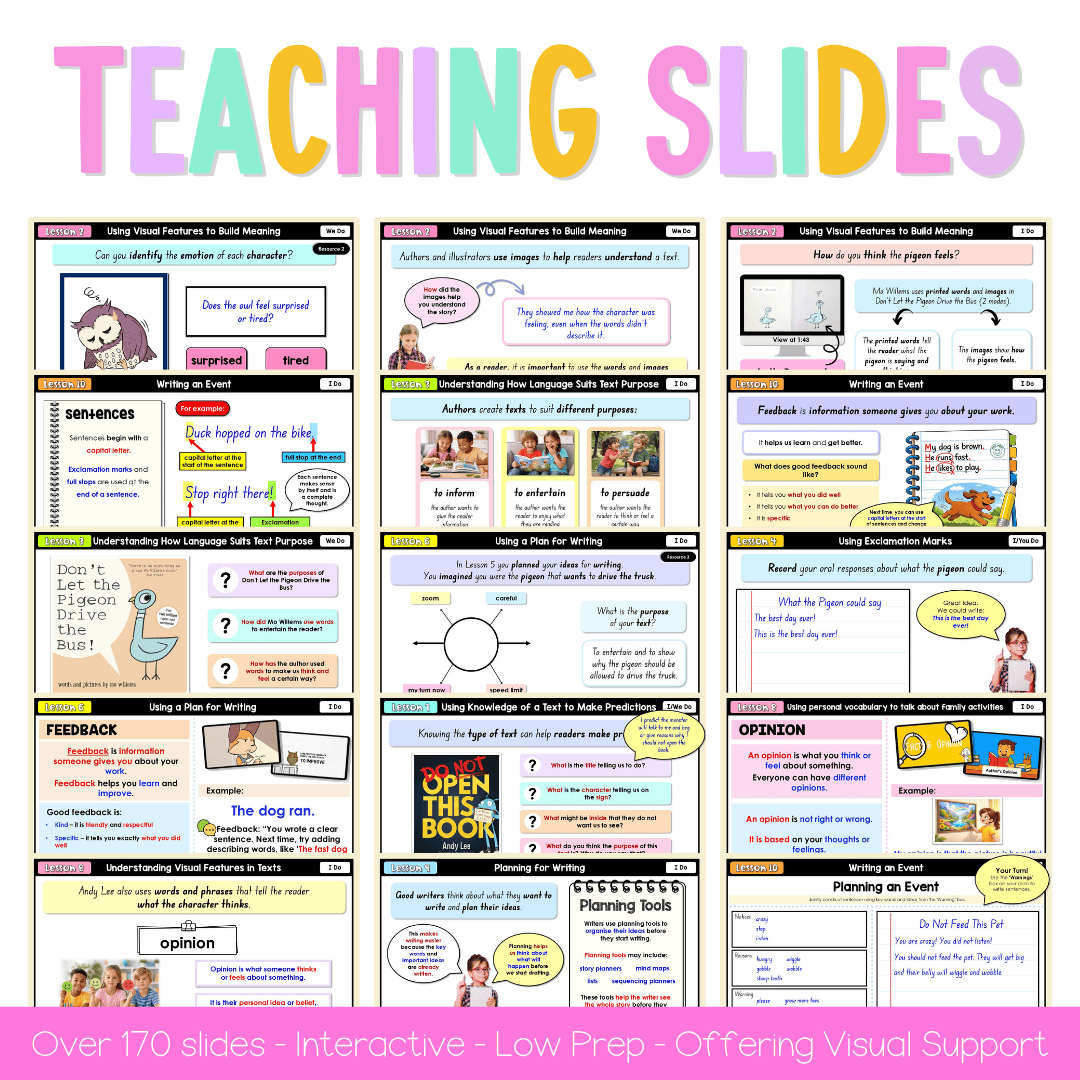 Stage 1 Year A NSW English Teaching Slides UNIT 4 Don't Let the Pigeon Drive the Bus 2026 -