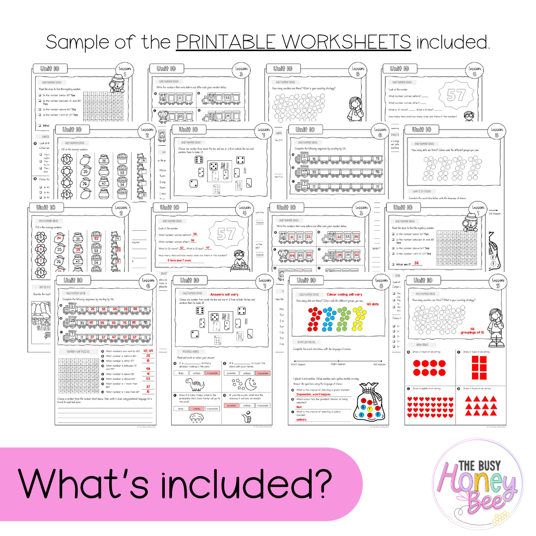 Stage 1 Year A NSW Maths Worksheets Unit 10 - Workbook | Worksheets