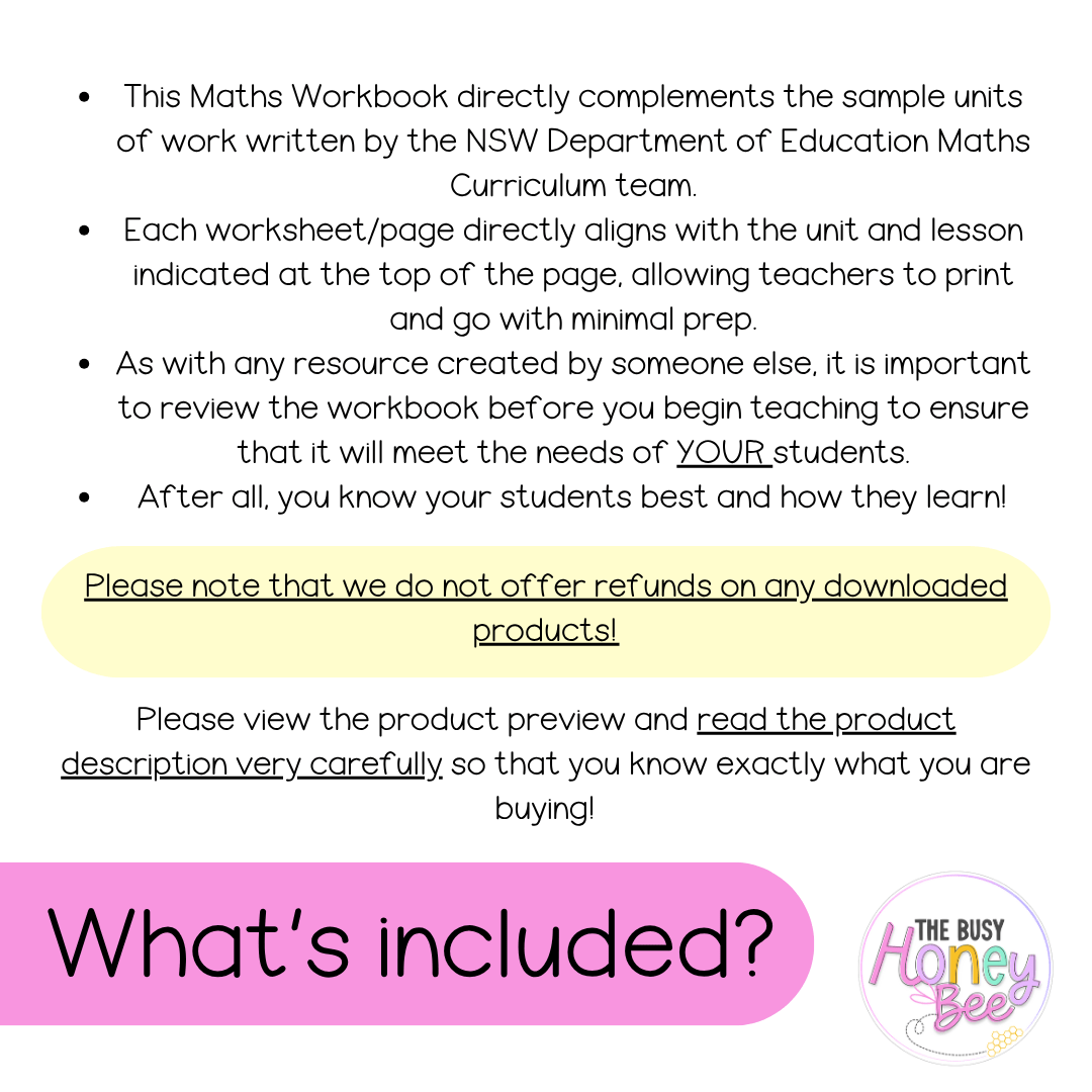 Stage 1 Year A NSW Maths Worksheets Unit 15 - Workbook | Worksheets