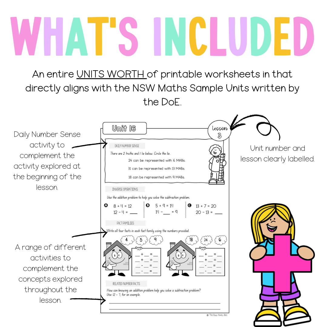 Stage 1 Year A NSW Maths Worksheets Unit 16 - Workbook | Worksheets