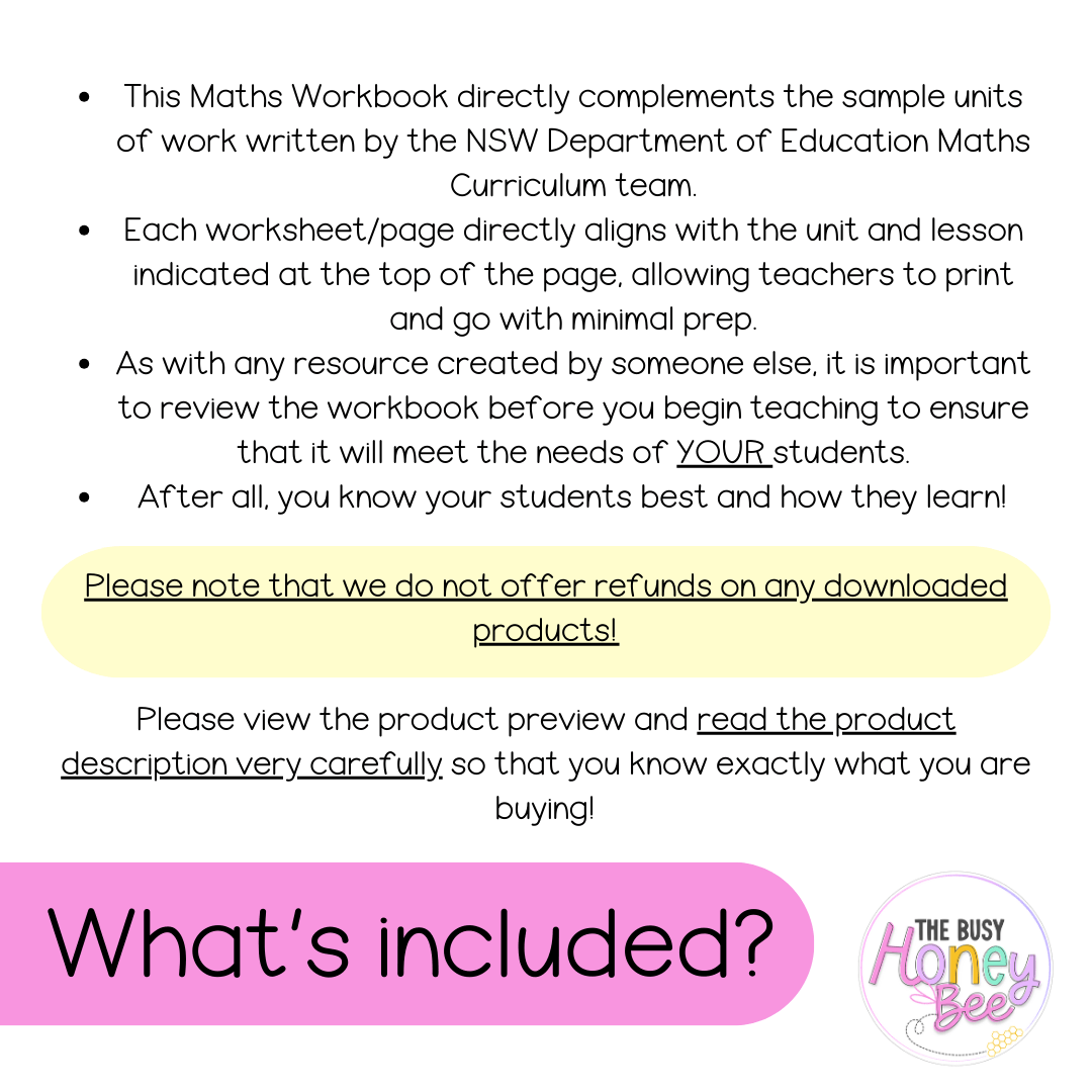Stage 1 Year A NSW Maths Worksheets Unit 19 - Workbook | Worksheets