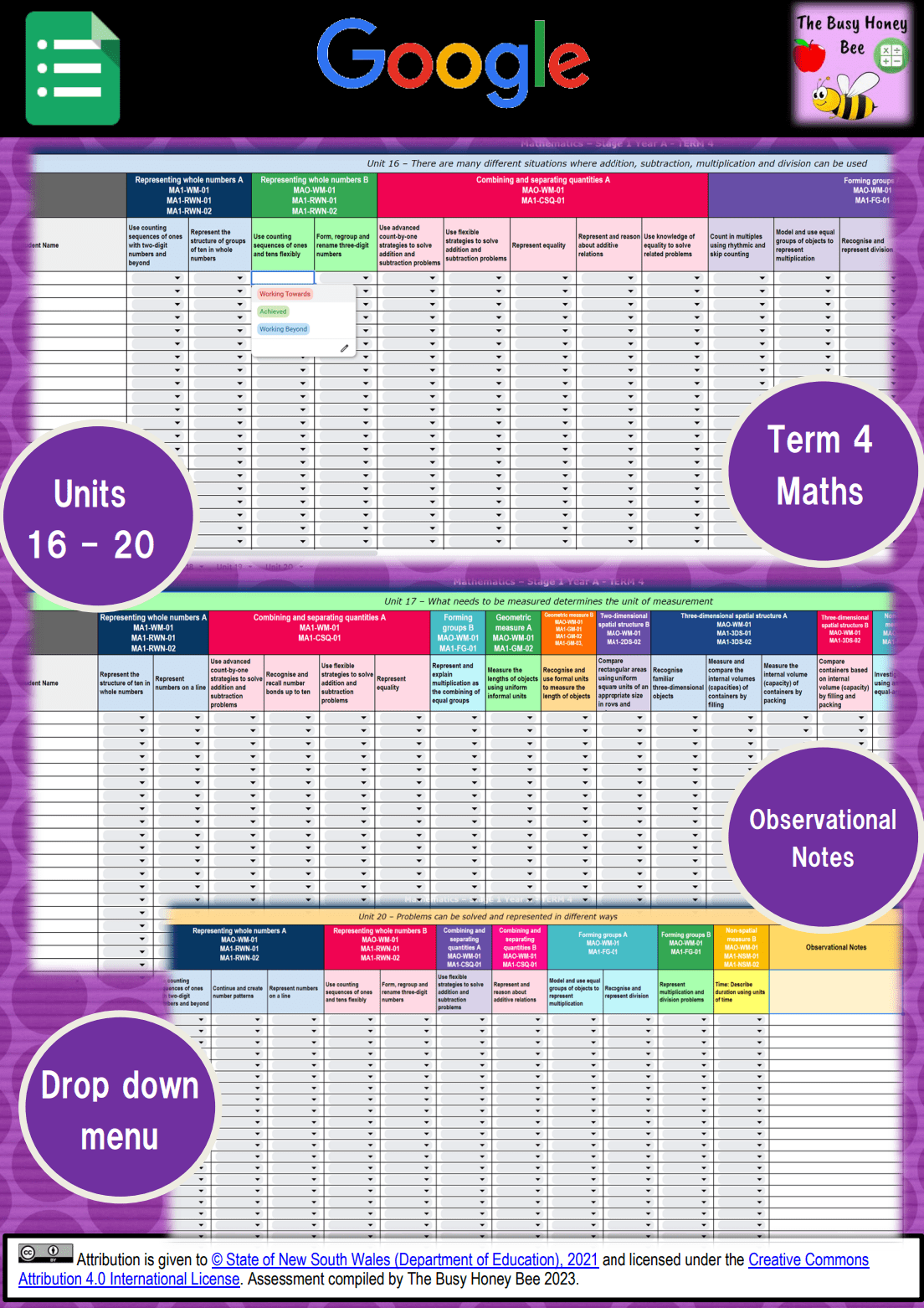 Stage 1 Year A NSW Term 4 Maths Assessment Overview Google Sheet - Assessment