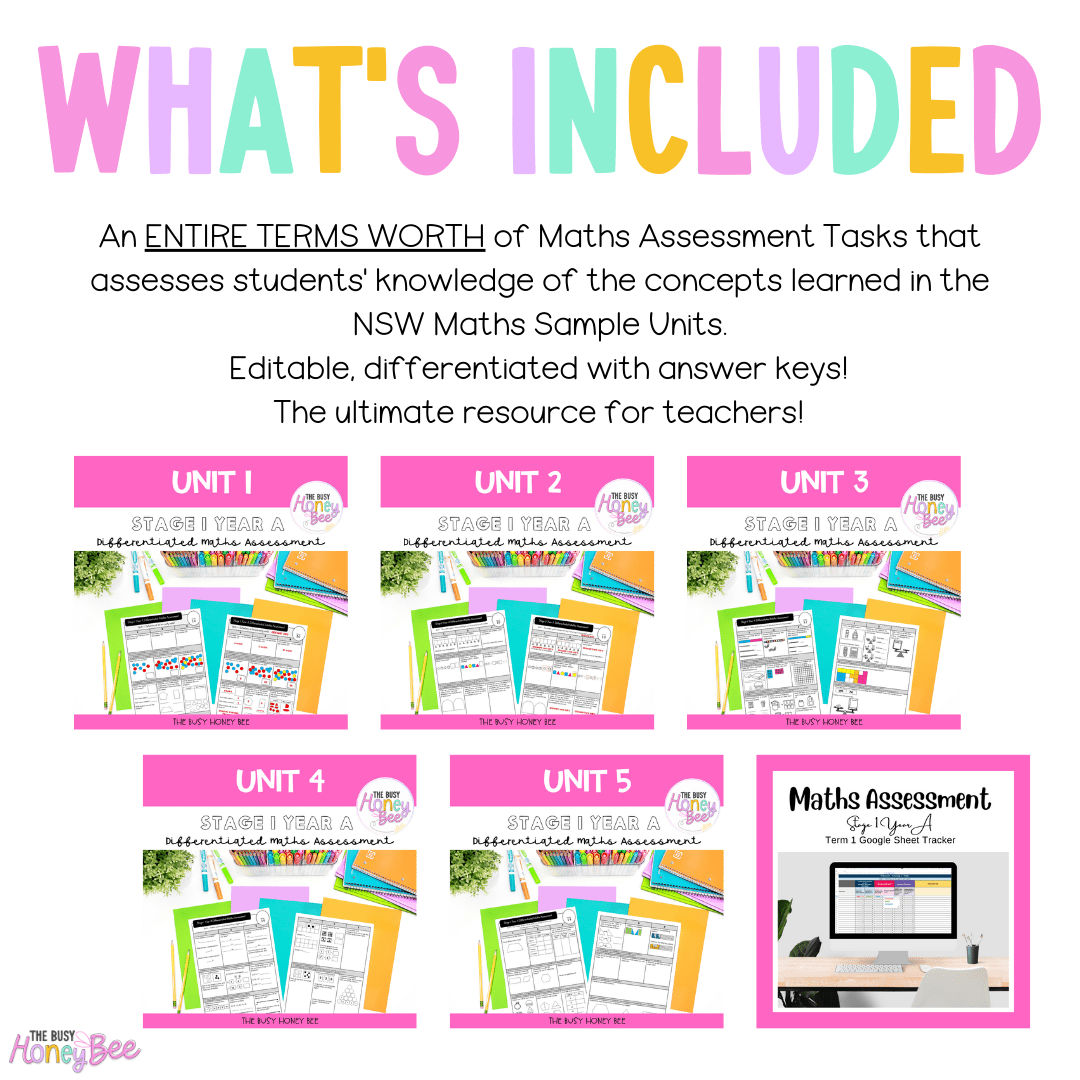 Stage 1 Year A Term 1 Differentiated Maths Assessment Bundle - Assessment