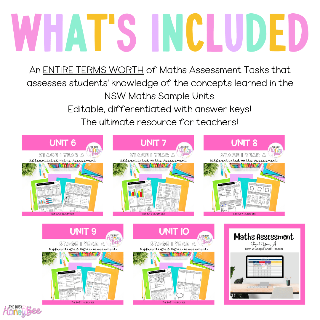 Stage 1 Year A Term 2 Differentiated Maths Assessment Bundle - Assessment