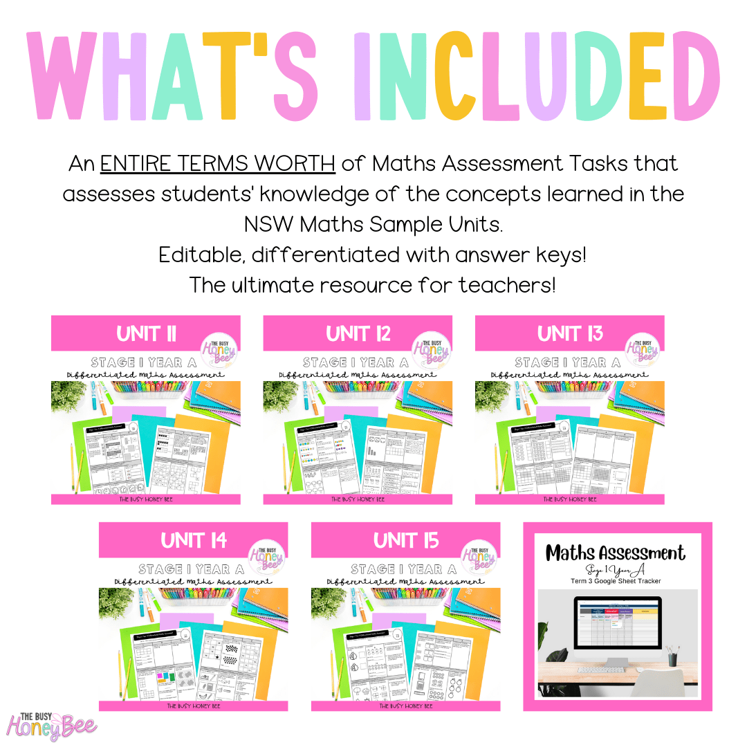Stage 1 Year A Term 3 Differentiated Maths Assessment Bundle - Assessment