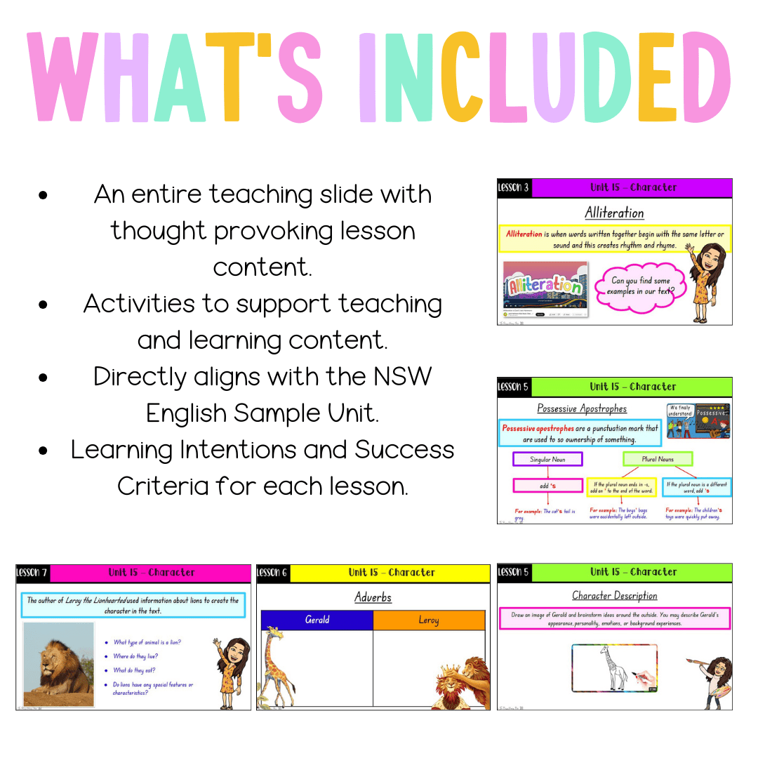 Stage 1 Year A Unit 15 NSW Character English Teaching Slides - Teaching Slides