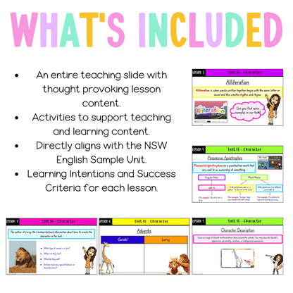 Stage 1 Year A Unit 15 NSW Character English Teaching Slides - Teaching Slides