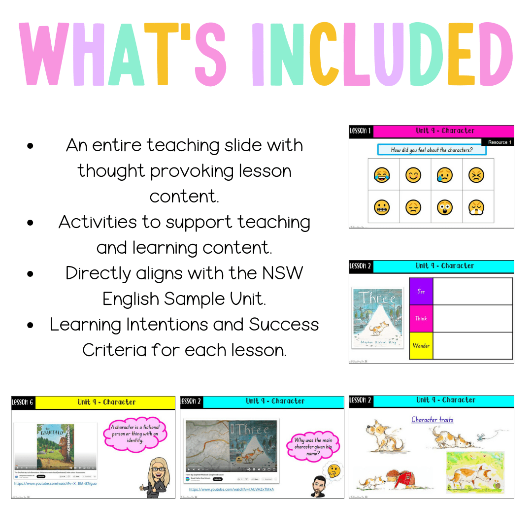Stage 1 Year A Unit 9 NSW Character English Teaching Slides - Teaching Slides