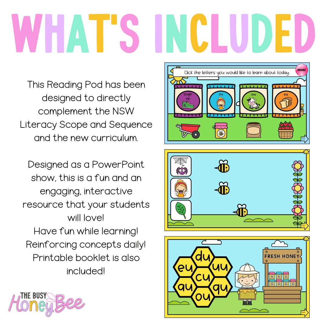 Stage 1 Year A - Year 1 Reading Pod 10 - oe, ou, ow, ea - Teaching Bundle
