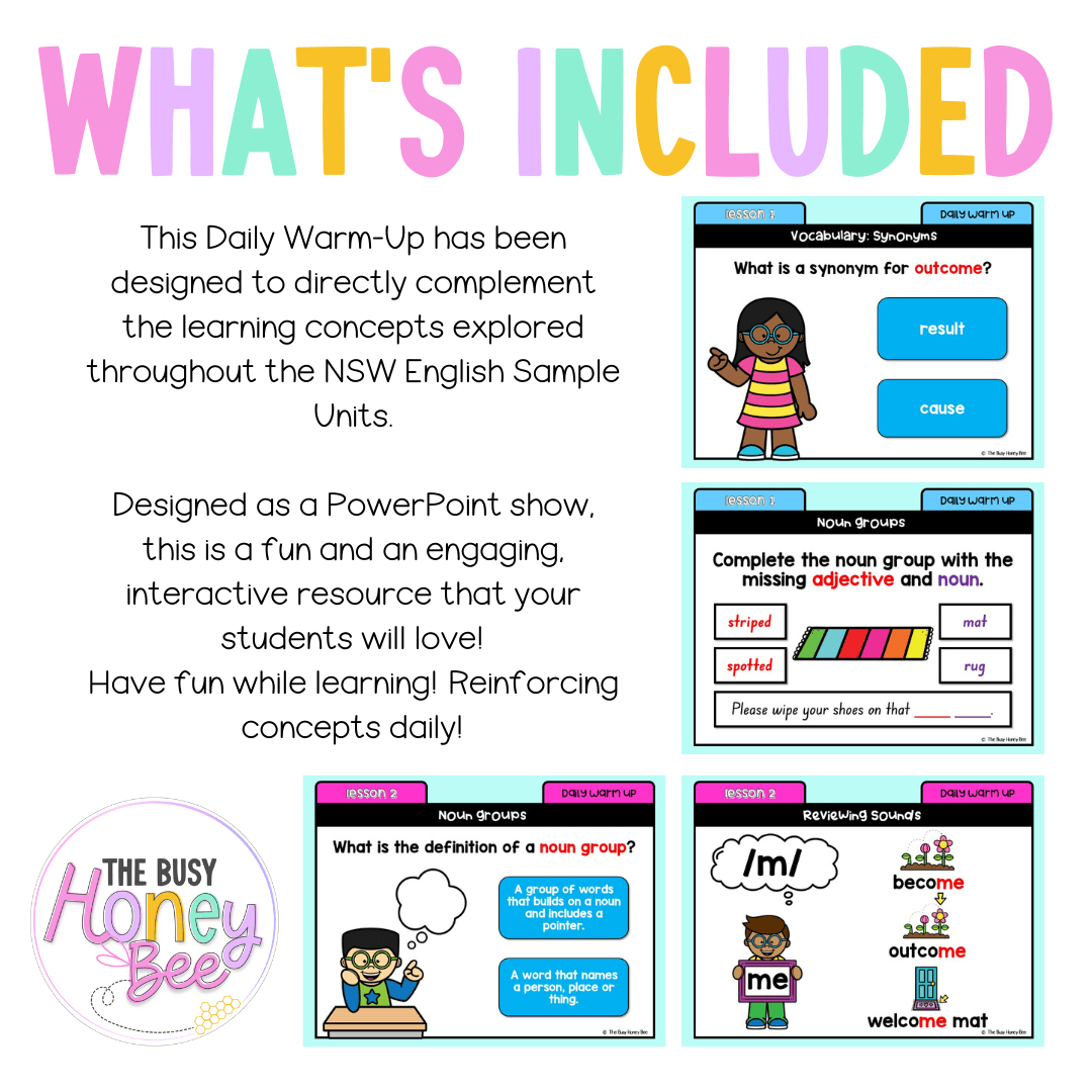 Stage 1 Year B Australian | NSW English Daily Review | Daily Warm Unit 26 -