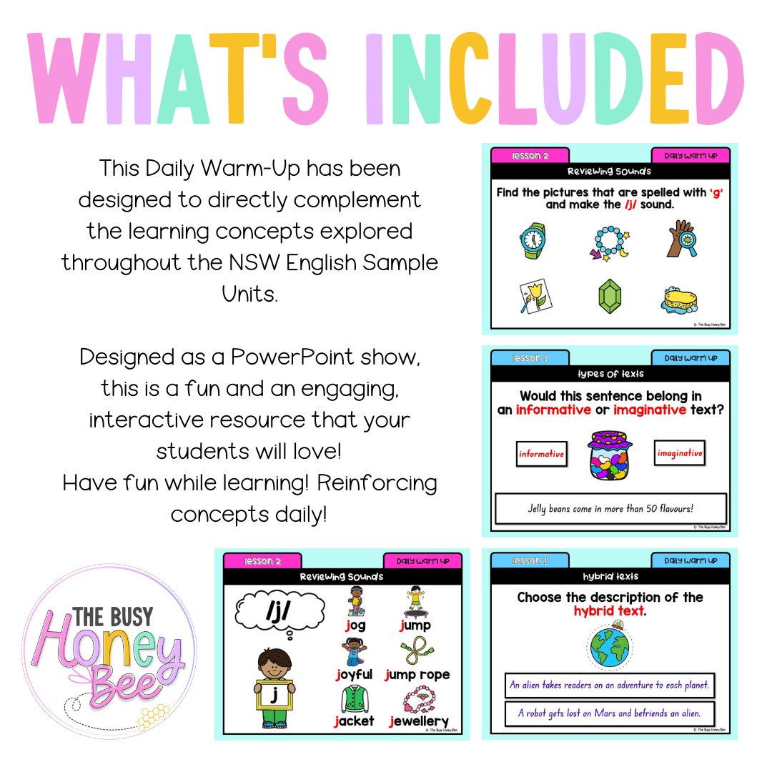 Stage 1 Year B Australian | NSW English Daily Review | Daily Warm Unit 27 -