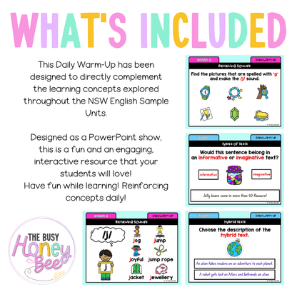 Stage 1 Year B Australian | NSW English Daily Review | Daily Warm Unit 27 -