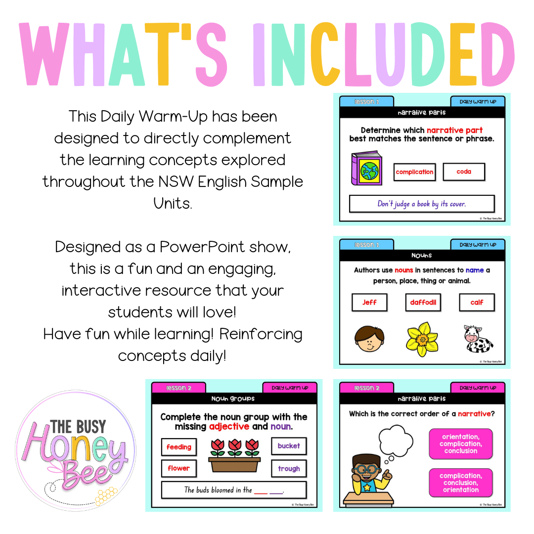 Stage 1 Year B Australian | NSW English Daily Review | Daily Warm Unit 28 -