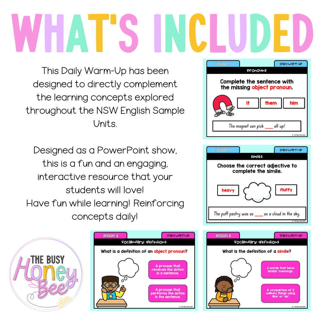 Stage 1 Year B Australian | NSW English Daily Review | Daily Warm Unit 29 -