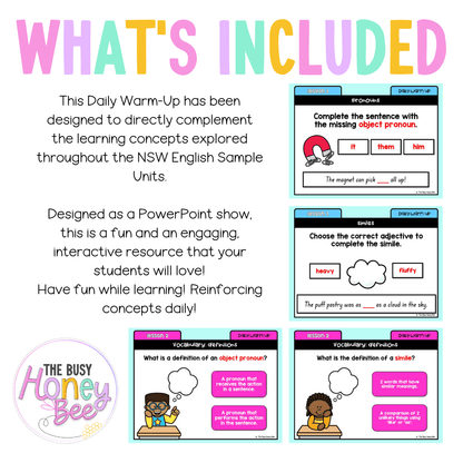 Stage 1 Year B Australian | NSW English Daily Review | Daily Warm Unit 29 -