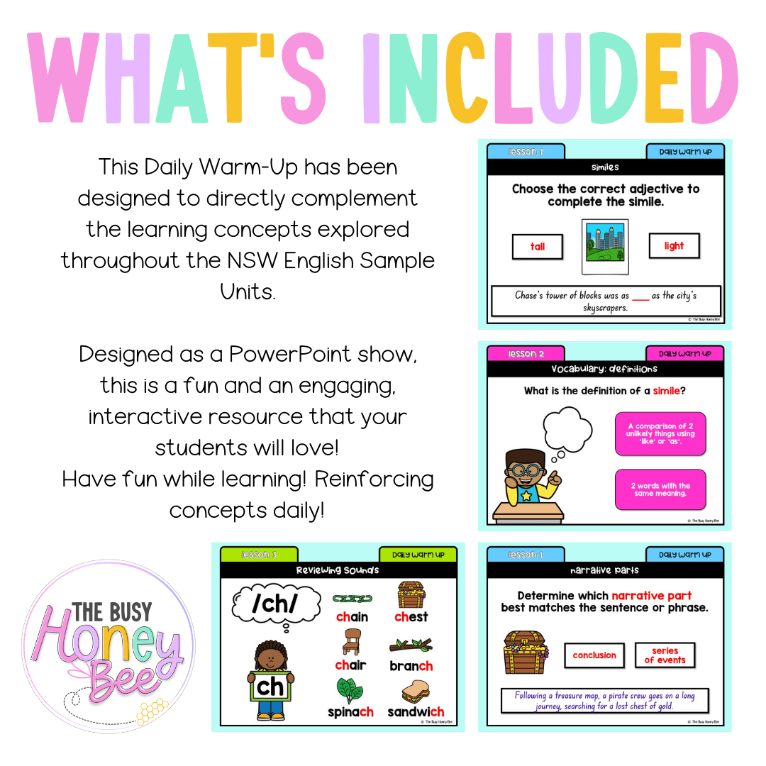 Stage 1 Year B Australian | NSW English Daily Review | Daily Warm Unit 30 -