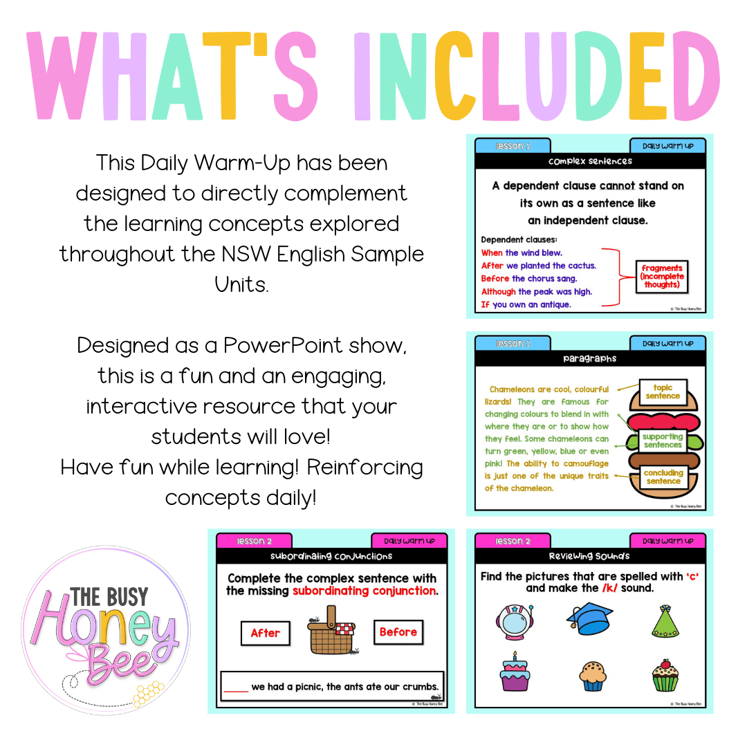Stage 1 Year B Australian | NSW English Daily Review | Daily Warm Unit 31 - Warm Up | Revision
