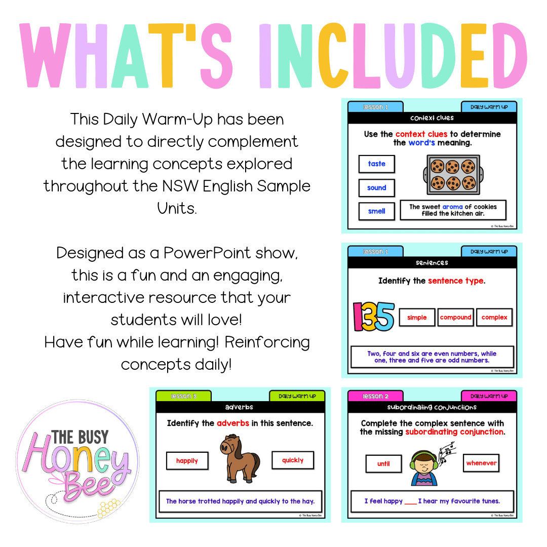 Stage 1 Year B Australian | NSW English Daily Review | Daily Warm Unit 33 - Warm Up | Revision