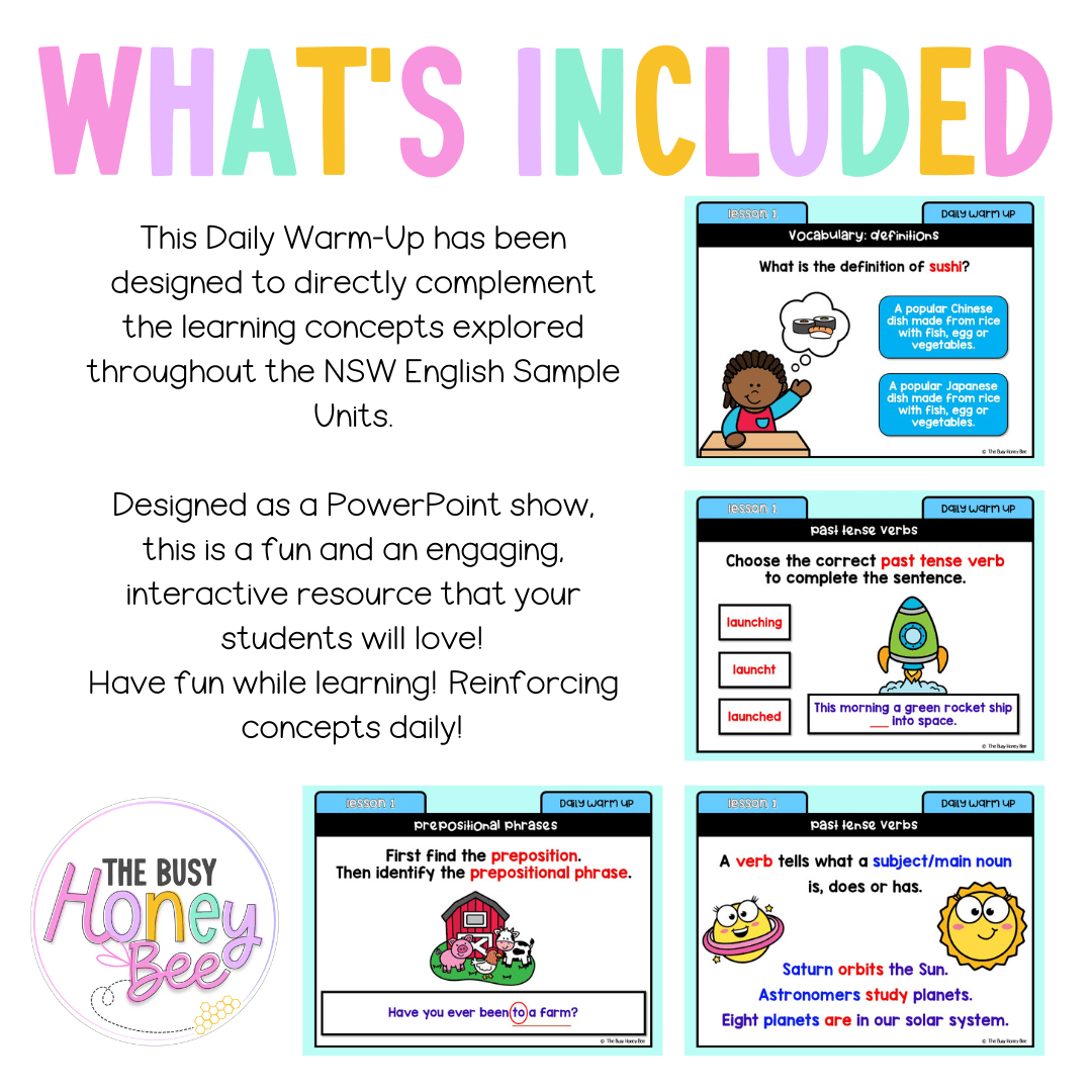 Stage 1 Year B Australian | NSW English Daily Review | Daily Warm Unit 37 - Warm Up | Revision