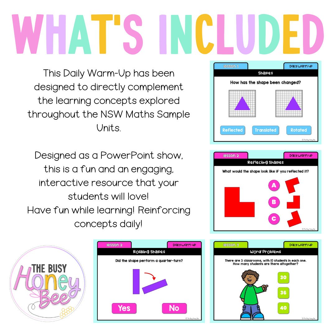Stage 1 Year B Australian | NSW Math Daily Review | Warm-Up Unit 25 -
