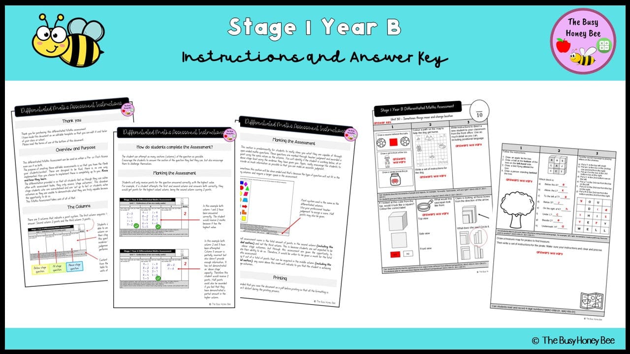 Stage 1 Year B Differentiated Maths Assessment Unit 30 - Assessment