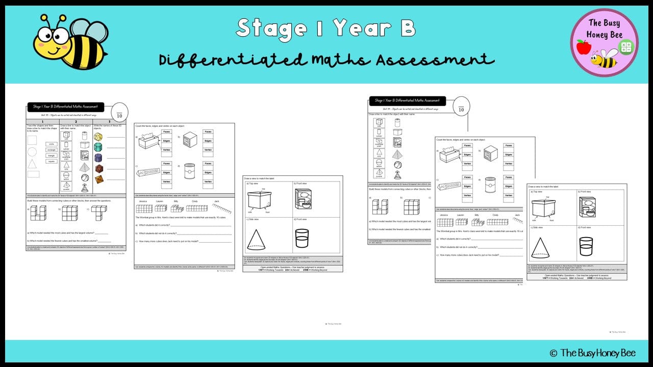 Stage 1 Year B Differentiated Maths Assessment Unit 39 - Microsoft Word Document