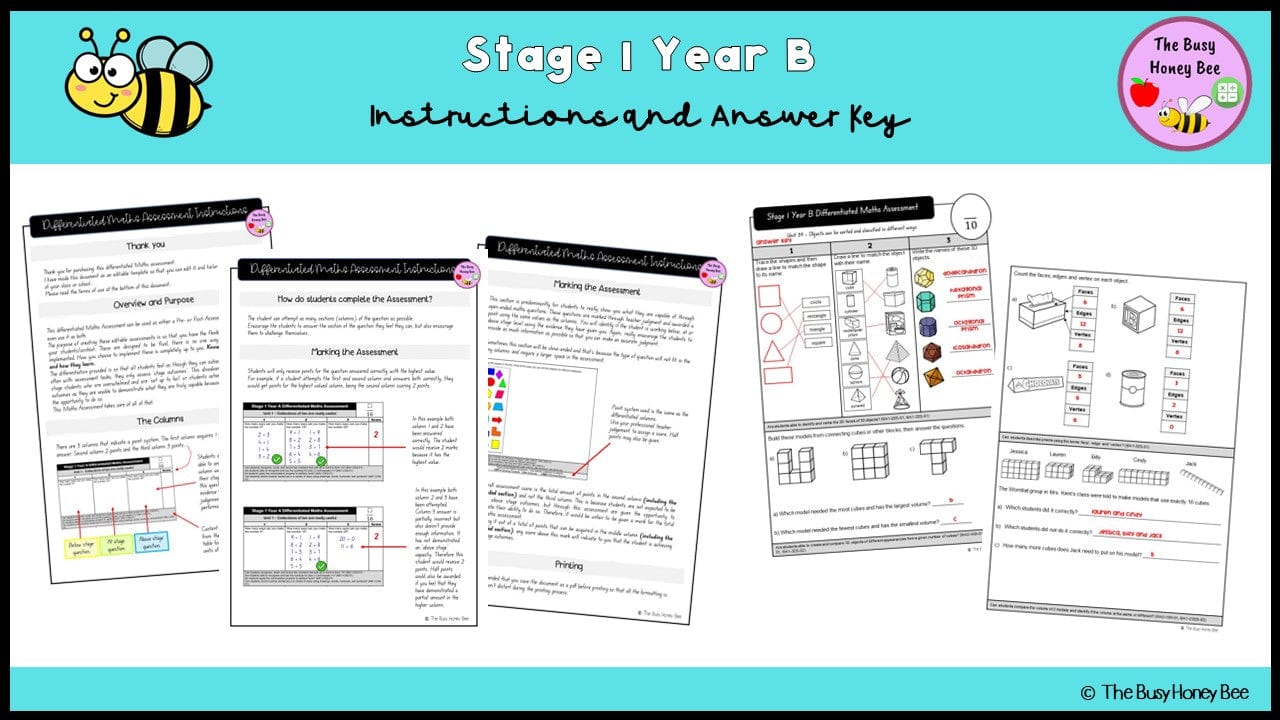 Stage 1 Year B Differentiated Maths Assessment Unit 39 - Microsoft Word Document