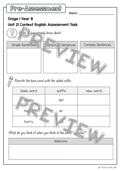 Stage 1 Year B English Pre- and Post-Assessment Unit 21 - Assessment