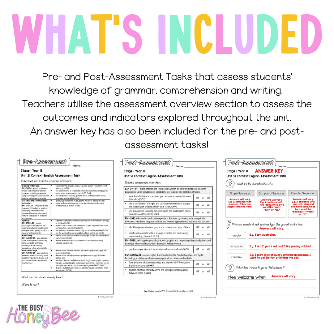 Stage 1 Year B English Pre- and Post-Assessment Unit 21 - Assessment