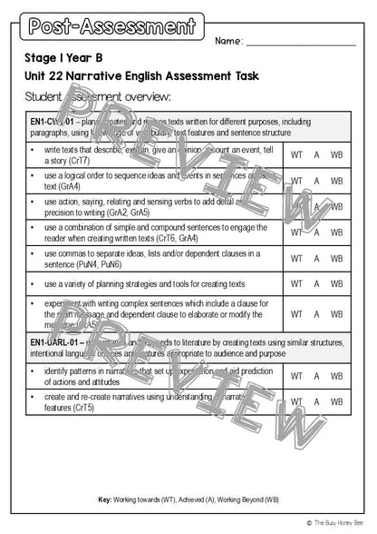 Stage 1 Year B English Pre- and Post-Assessment Unit 22 -