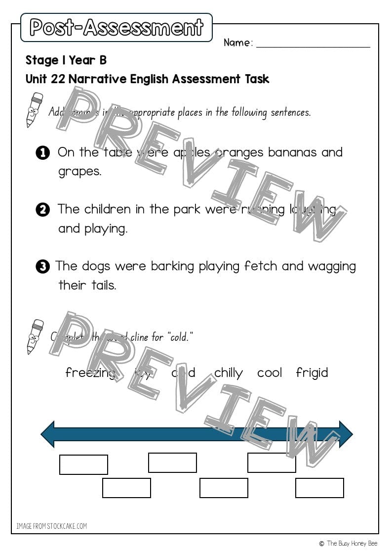 Stage 1 Year B English Pre- and Post-Assessment Unit 22 -