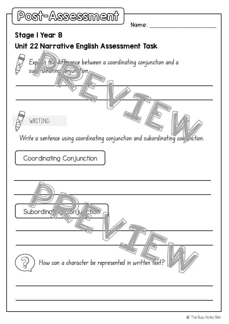 Stage 1 Year B English Pre- and Post-Assessment Unit 22 -