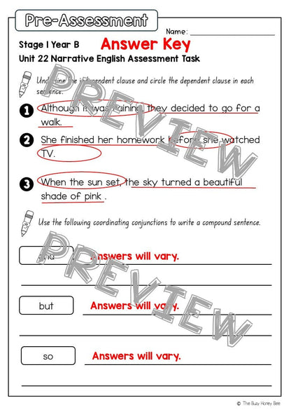 Stage 1 Year B English Pre- and Post-Assessment Unit 22 -
