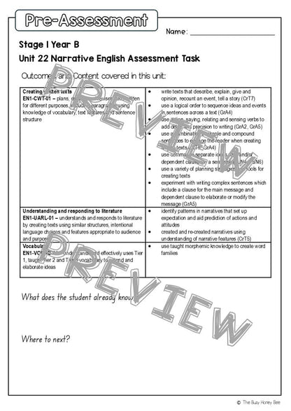 Stage 1 Year B English Pre- and Post-Assessment Unit 22 -