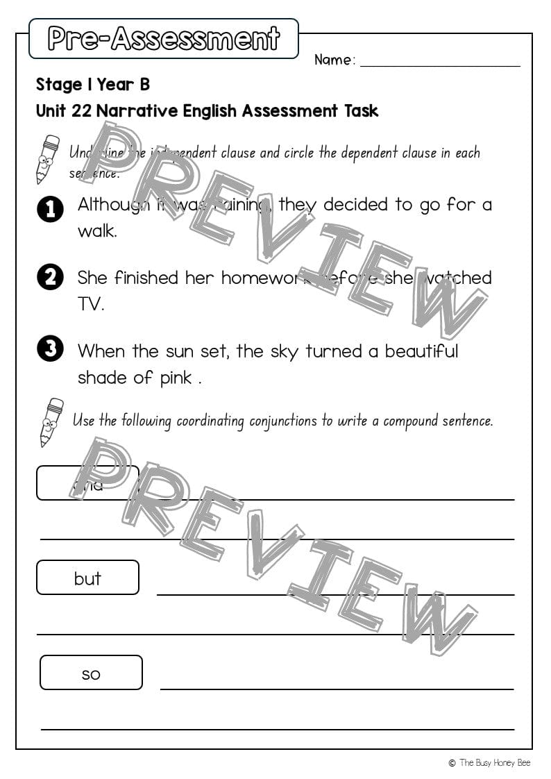 Stage 1 Year B English Pre- and Post-Assessment Unit 22 -
