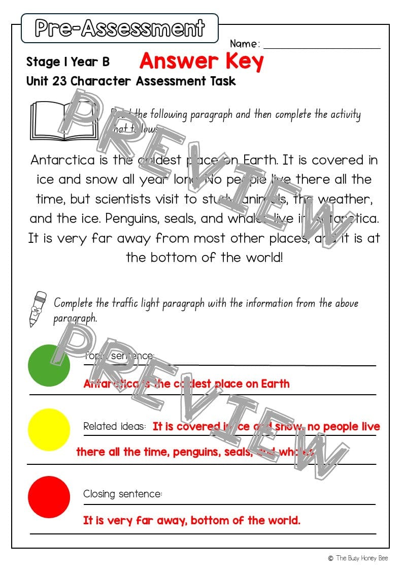 Stage 1 Year B English Pre- and Post-Assessment Unit 23 -