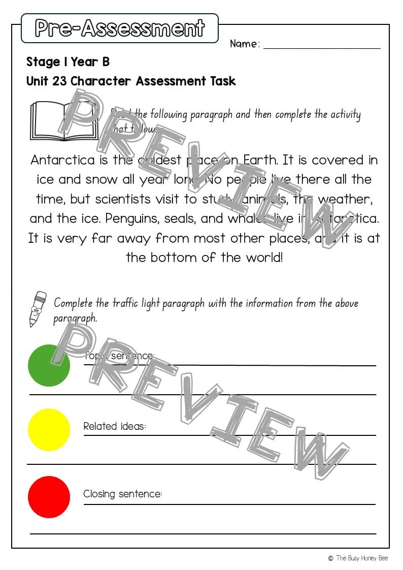 Stage 1 Year B English Pre- and Post-Assessment Unit 23 -
