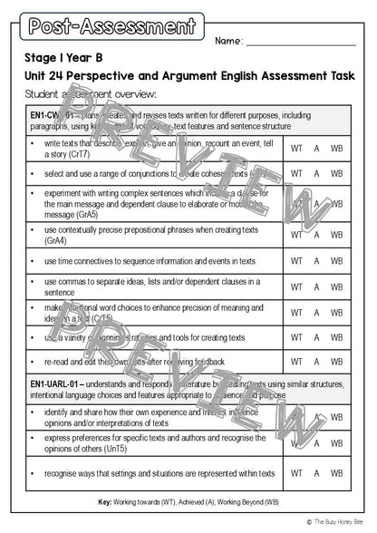 Stage 1 Year B English Pre- and Post-Assessment Unit 24 -