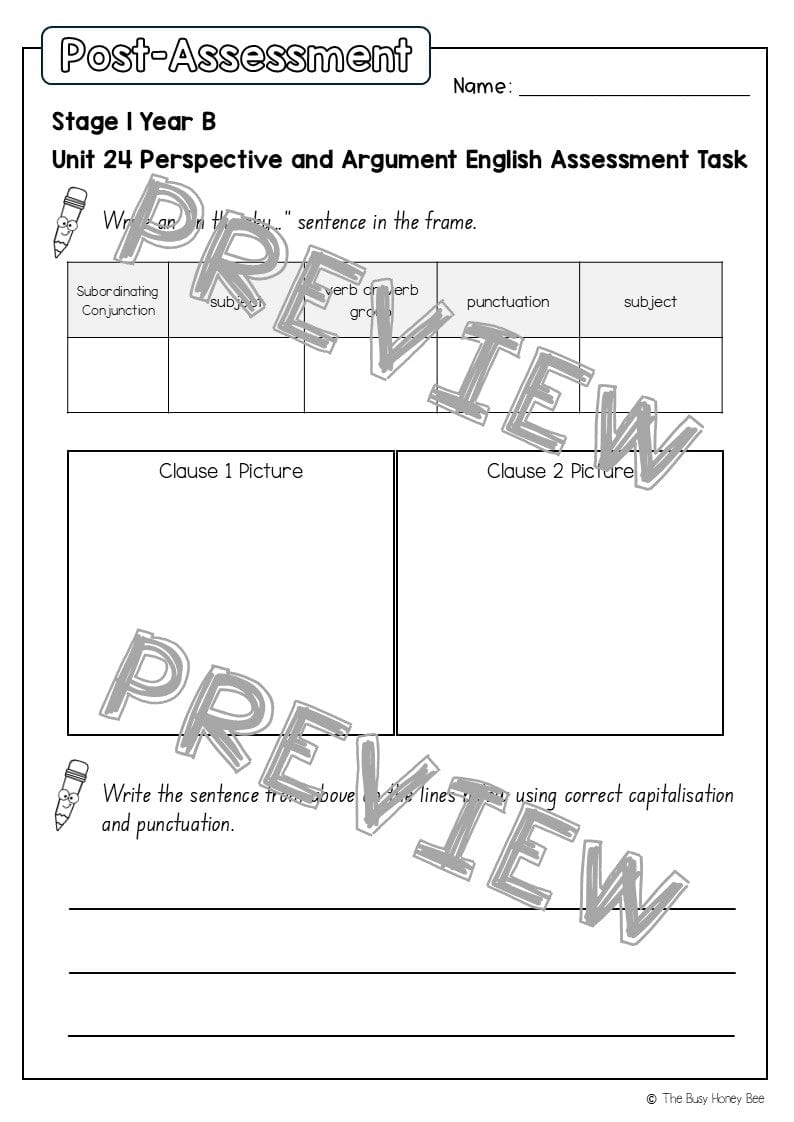 Stage 1 Year B English Pre- and Post-Assessment Unit 24 -