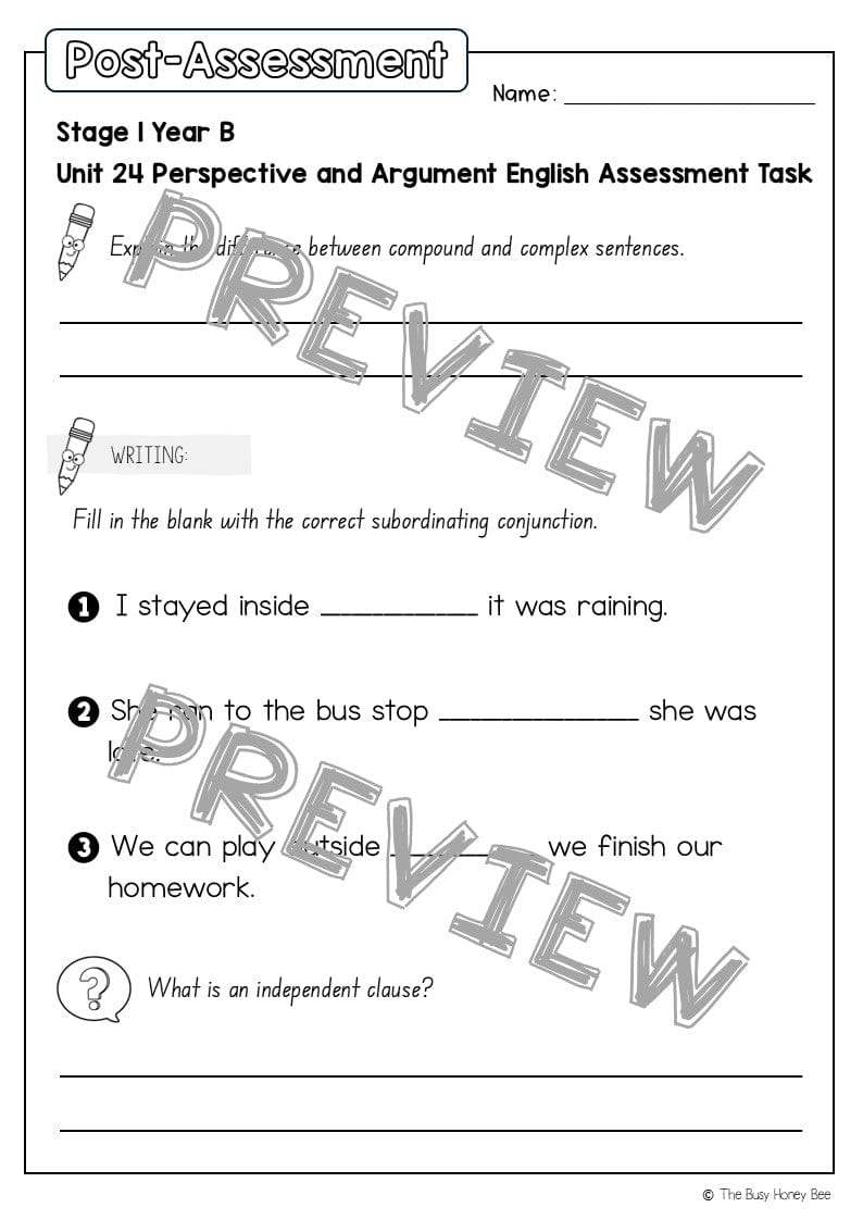 Stage 1 Year B English Pre- and Post-Assessment Unit 24 -