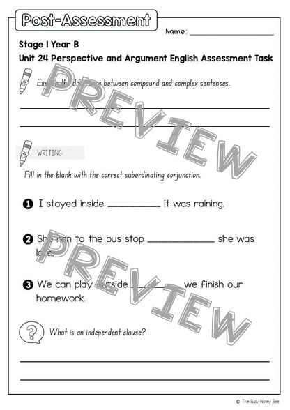 Stage 1 Year B English Pre- and Post-Assessment Unit 24 -
