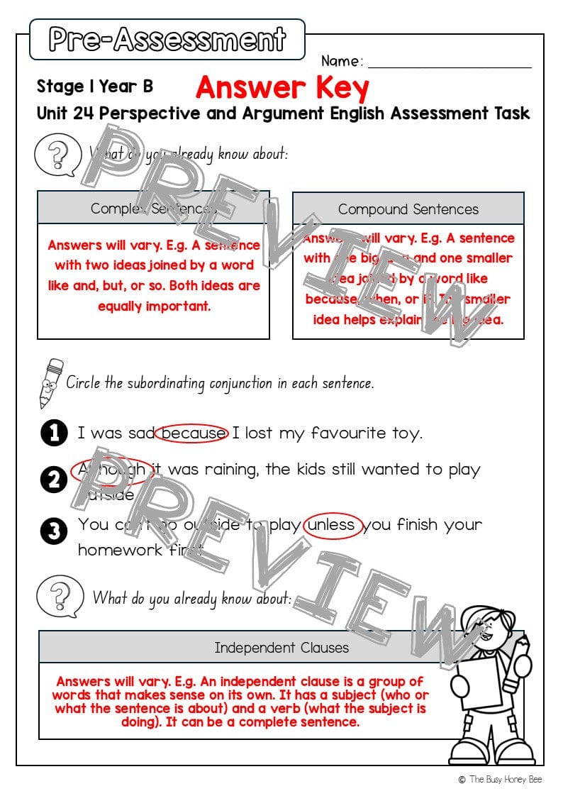 Stage 1 Year B English Pre- and Post-Assessment Unit 24 -